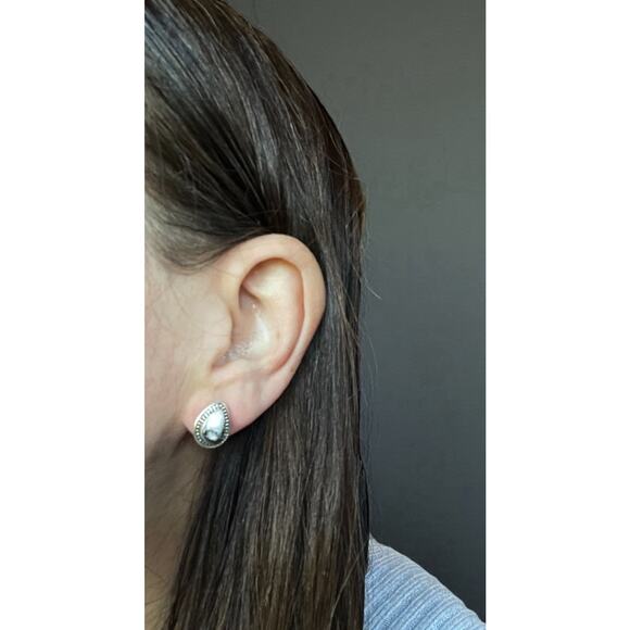 Sterling Silver White Buffalo Stud Earrings • Teardrop Western Southwest 1/2” - Picture 2 of 6